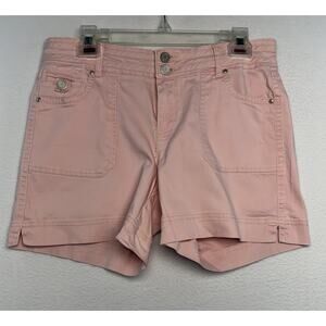 One 5 One Women Pink Cotton Blend 2 Button Low Cut Shorts Size 8